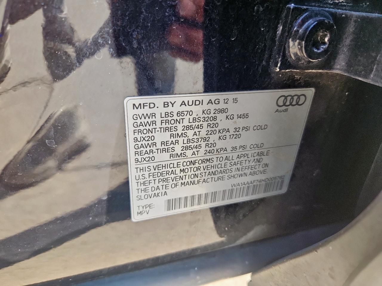 2017 Audi Q7 Premium VIN: WA1AAAF74HD005762 Lot: 84458175