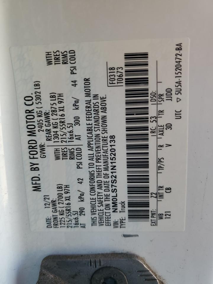 2022 Ford Transit Connect Xl VIN: NM0LS7S21N1520138 Lot: 84397535