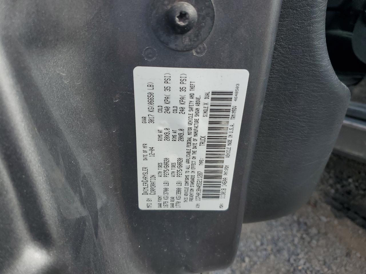 2005 Dodge Ram 1500 St VIN: 1D7HA18N45S211287 Lot: 80886965