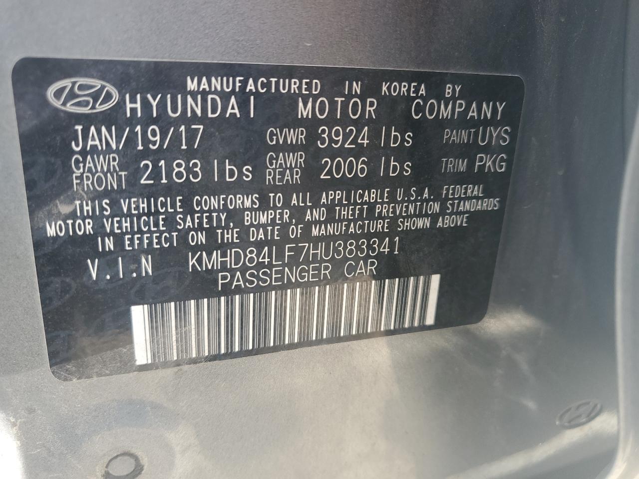 2017 Hyundai Elantra Se VIN: KMHD84LF7HU383341 Lot: 81430435