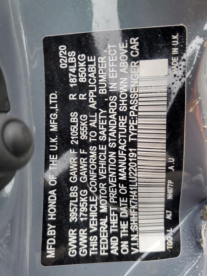 2020 Honda Civic Sport VIN: SHHFK7H41LU220191 Lot: 80968695