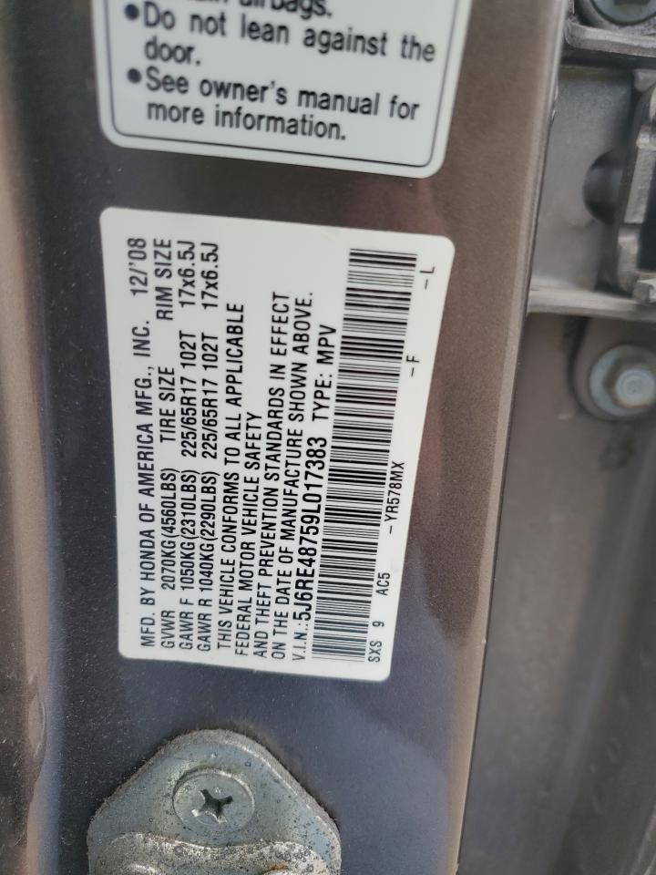 2009 Honda Cr-V Exl VIN: 5J6RE48759L017383 Lot: 81034535