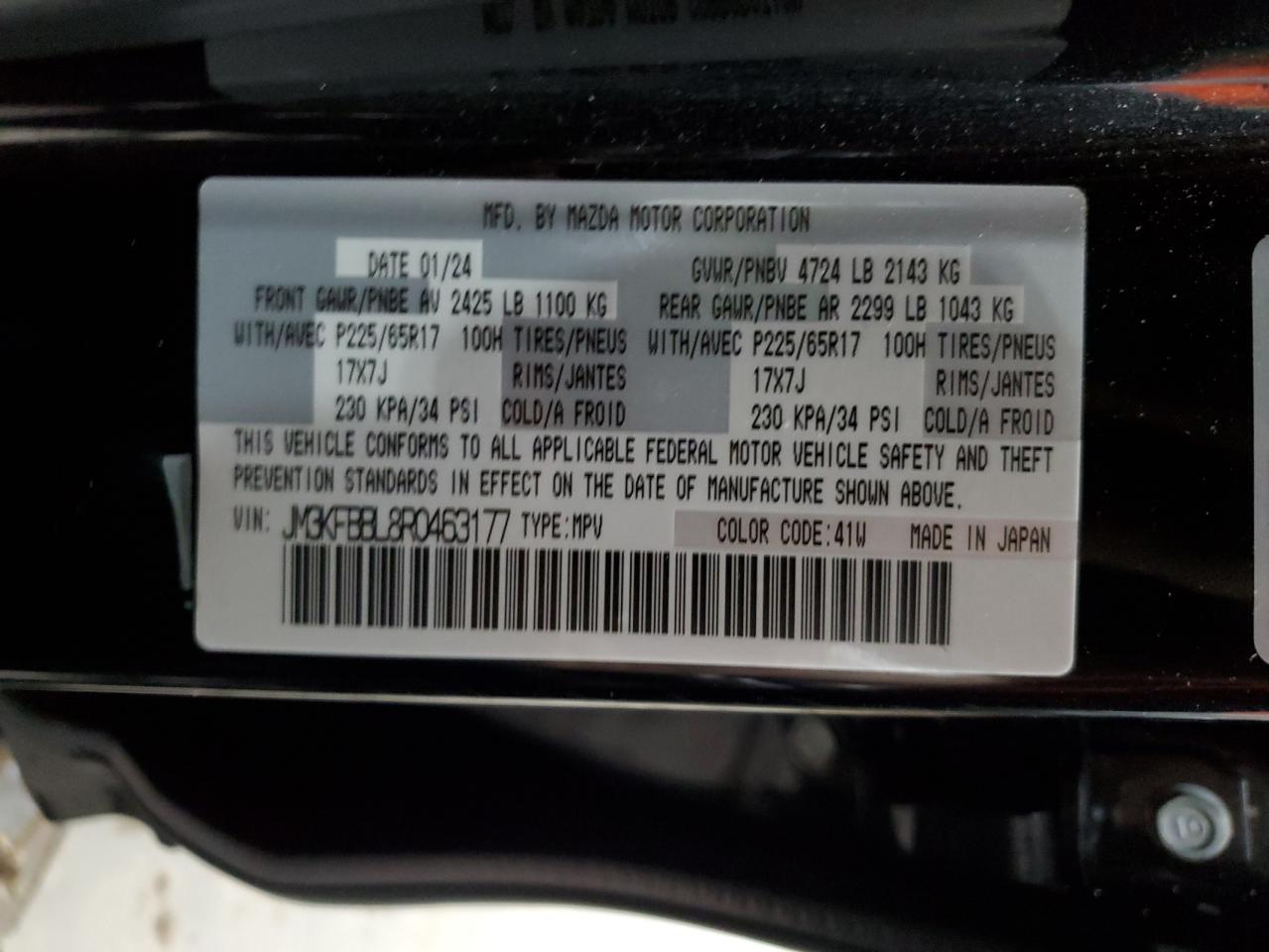 2024 Mazda Cx-5 Select VIN: JM3KFBBL8R0463177 Lot: 70837825