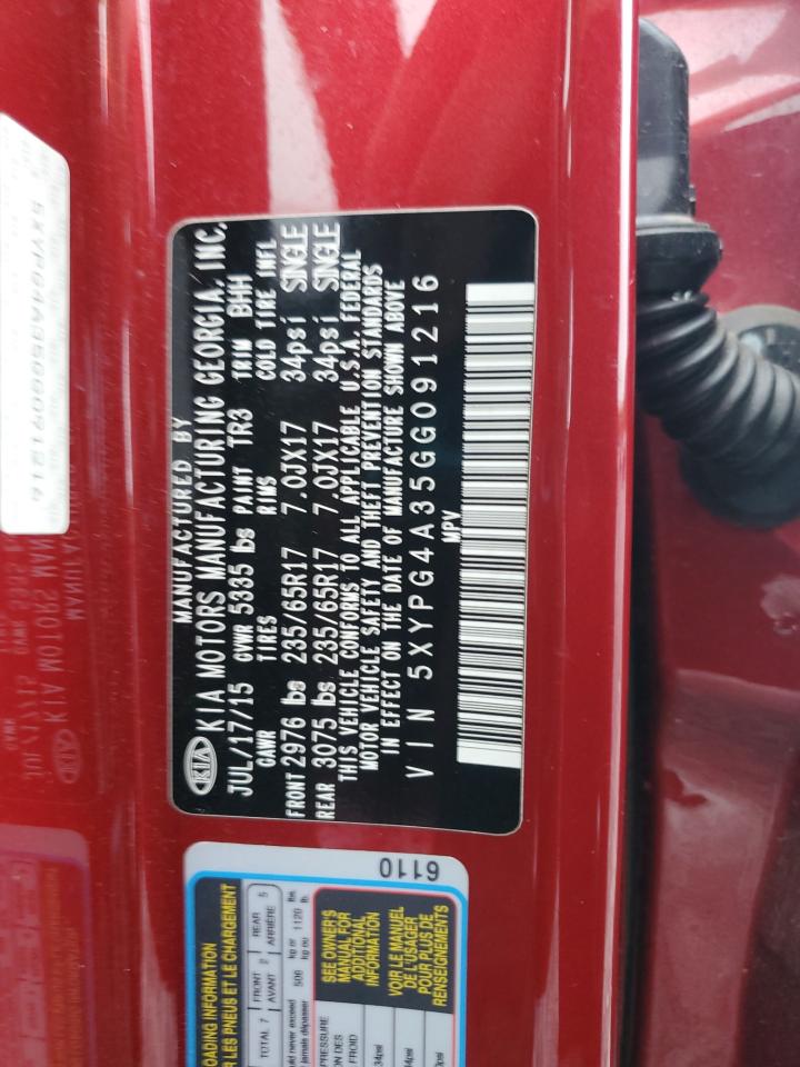 2016 Kia Sorento Lx VIN: 5XYPG4A35GG091216 Lot: 84377265