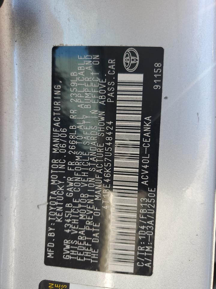 2007 Toyota Camry Ce VIN: 4T1BE46K57U548424 Lot: 81892585