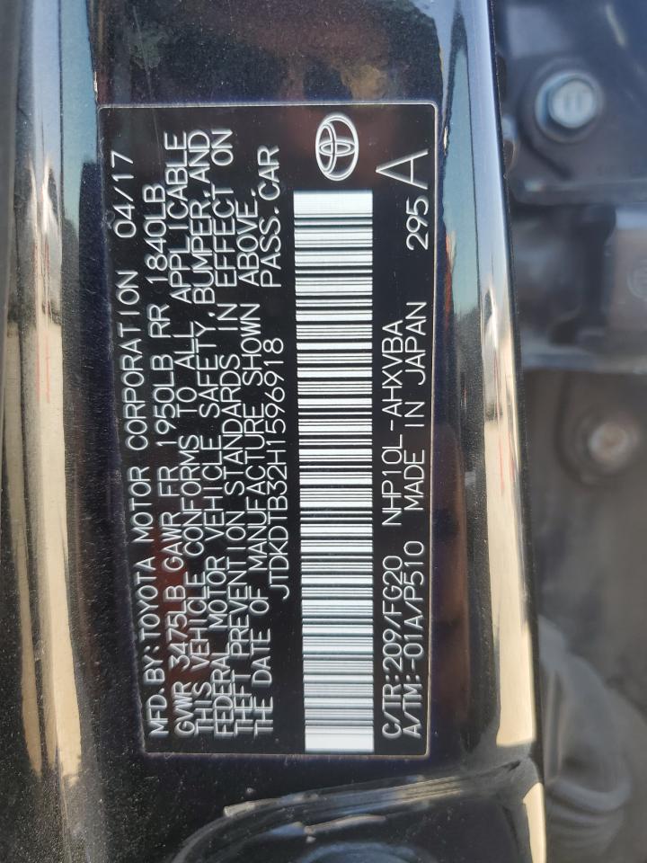 2017 Toyota Prius C VIN: JTDKDTB32H1596918 Lot: 81523365