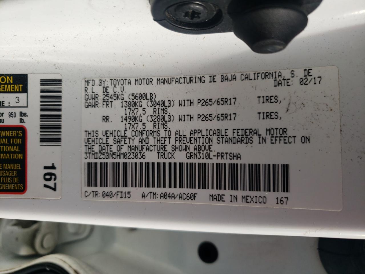 2017 Toyota Tacoma Double Cab VIN: 3TMDZ5BN5HM023036 Lot: 70367595