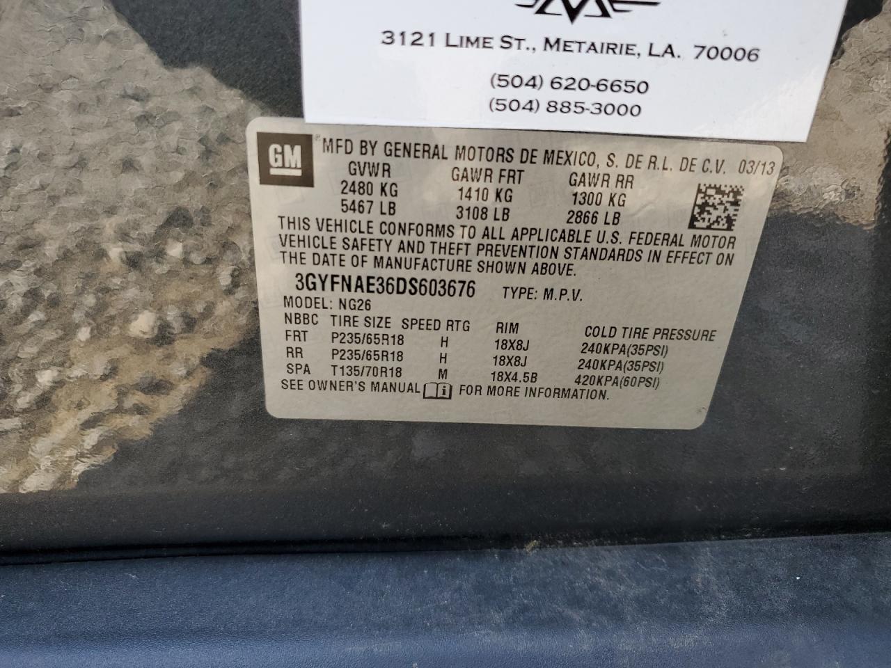 2013 Cadillac Srx VIN: 3GYFNAE36DS603676 Lot: 71913975