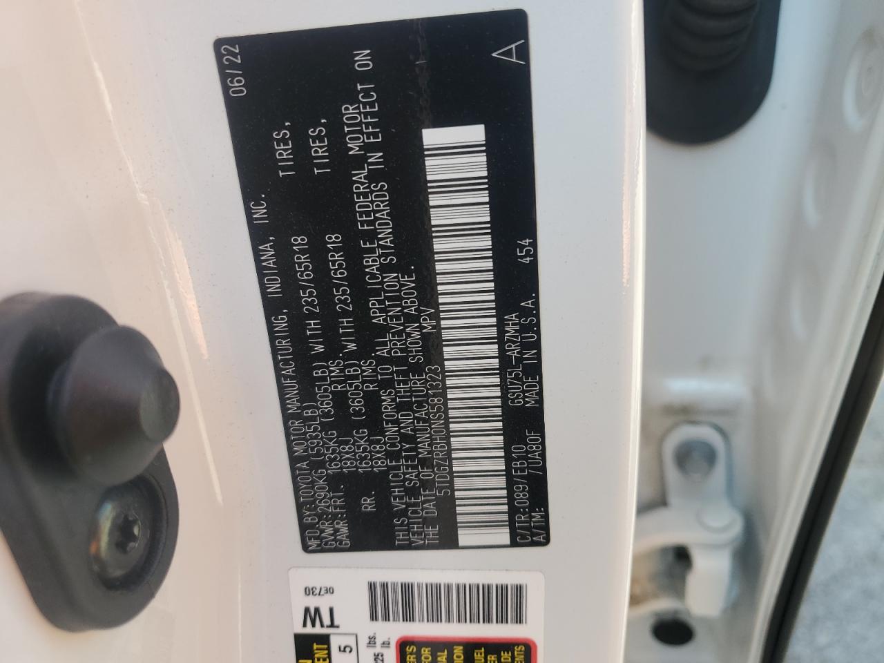 2022 Toyota Highlander Xle VIN: 5TDGZRBH0NS581323 Lot: 71309875