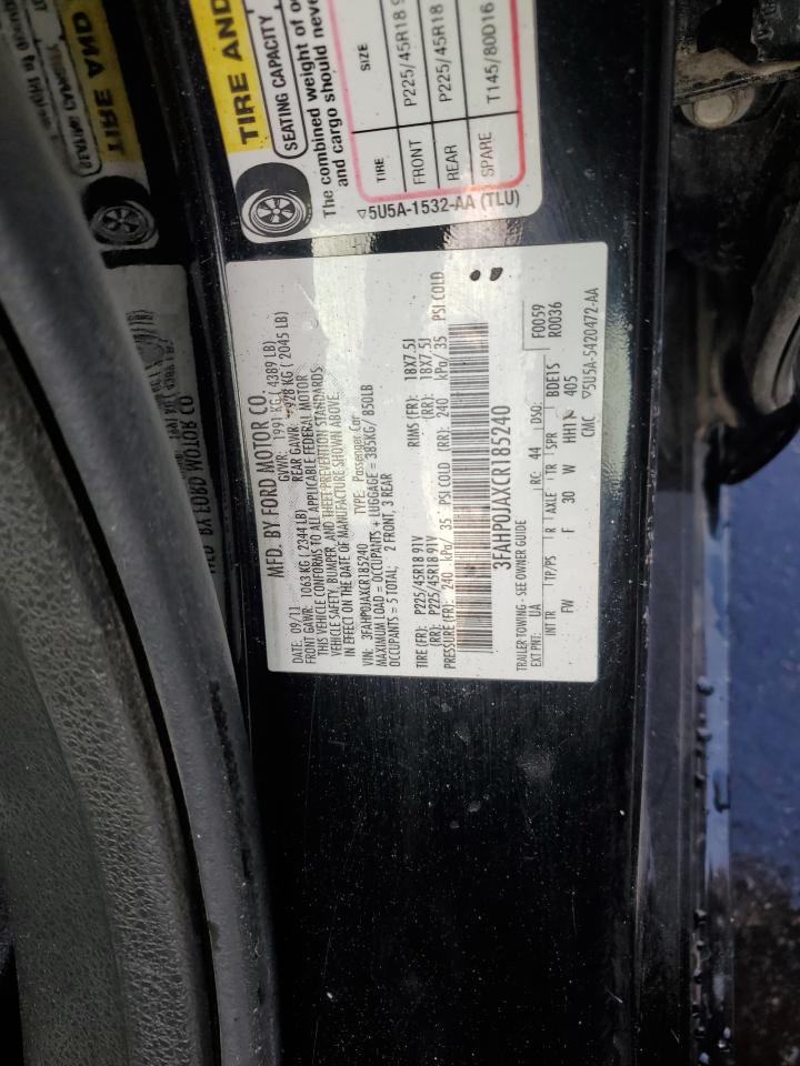 2012 Ford Fusion Sel VIN: 3FAHP0JAXCR185240 Lot: 71689225