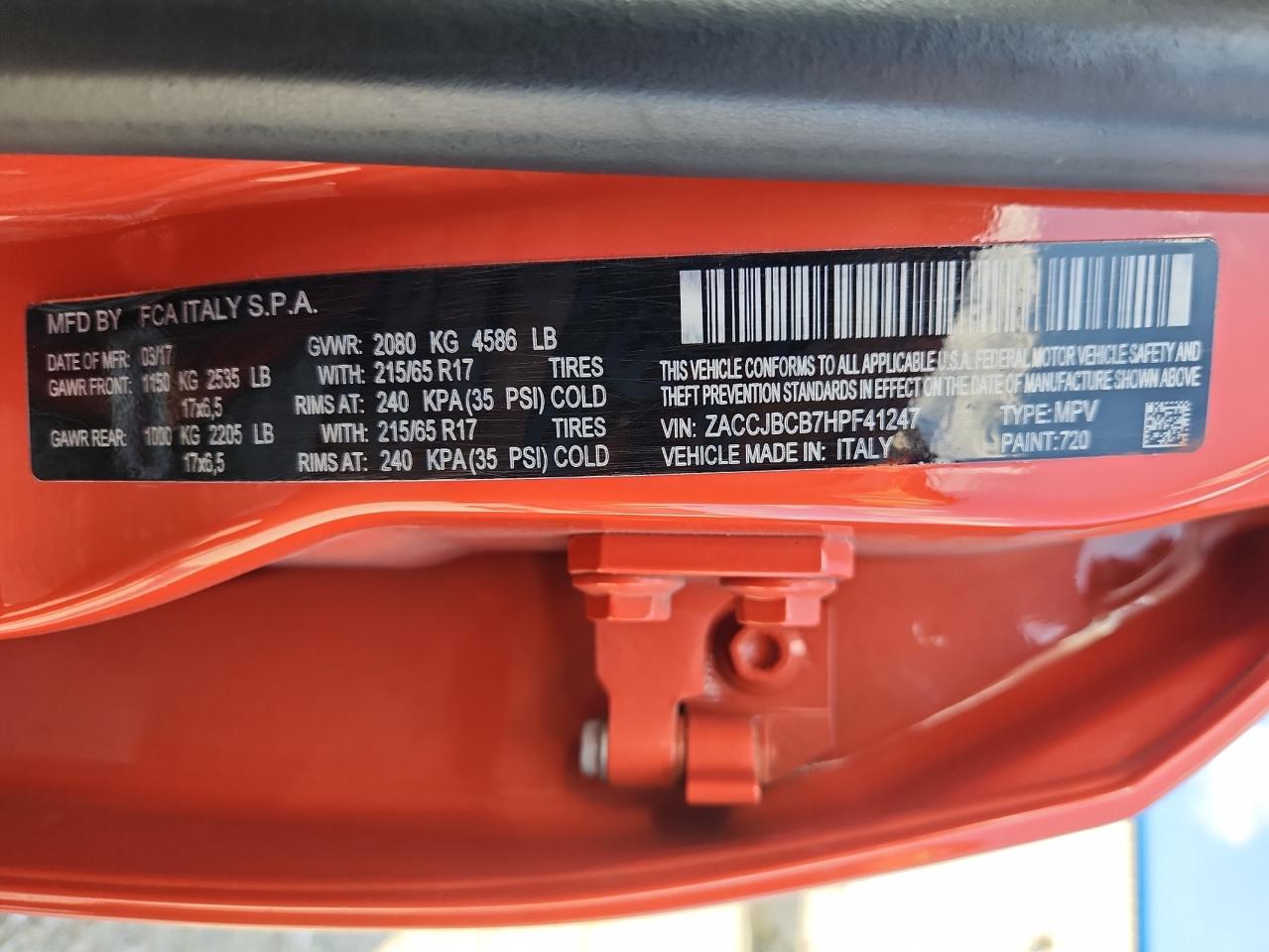 2017 Jeep Renegade Trailhawk VIN: ZACCJBCB7HPF41247 Lot: 71115115