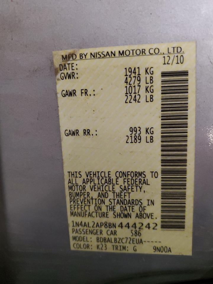 2011 Nissan Altima Base VIN: 1N4AL2AP8BN444242 Lot: 83819205