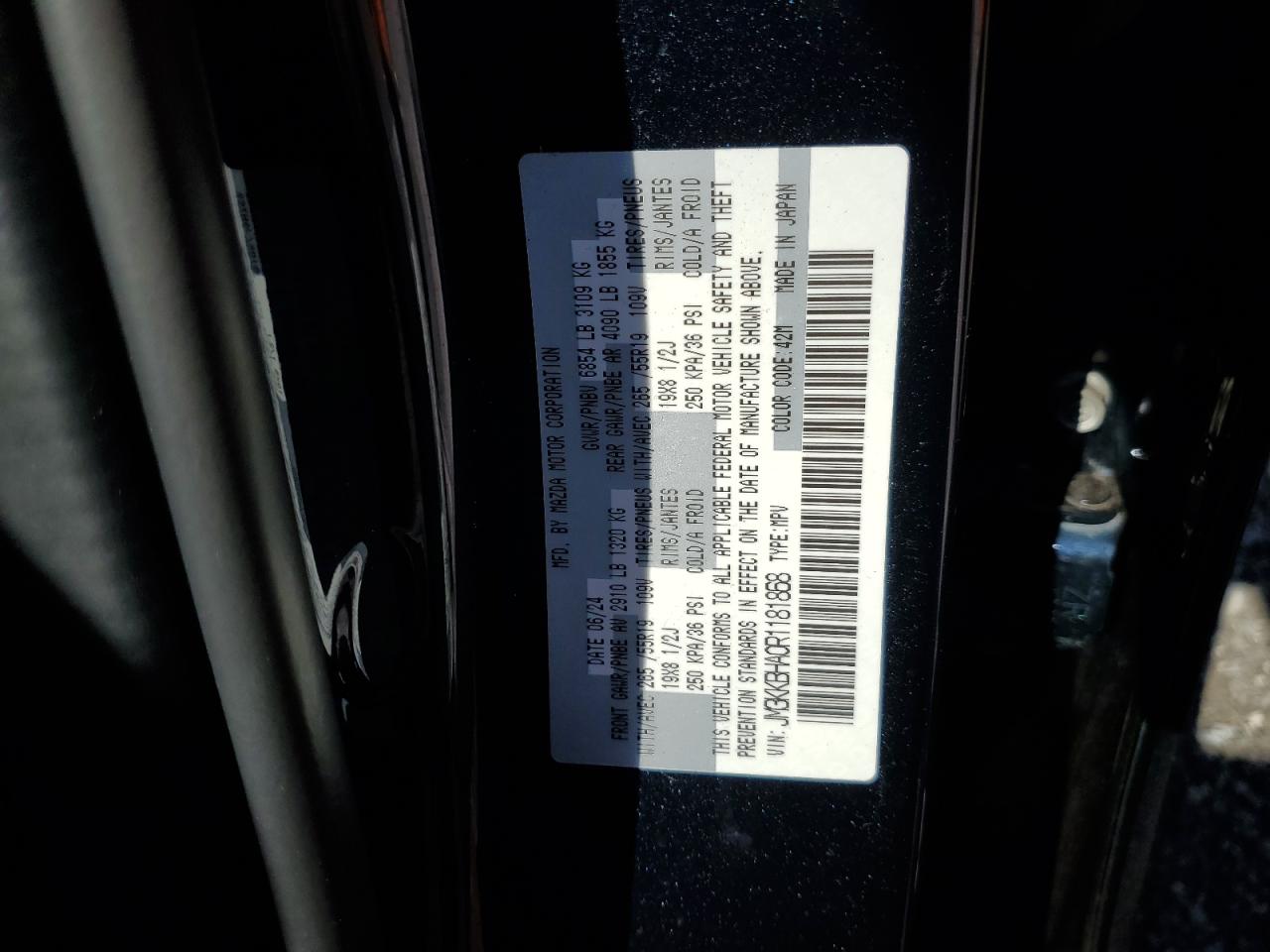 2024 Mazda Cx-90 Preferred VIN: JM3KKBHA0R1181868 Lot: 80286585