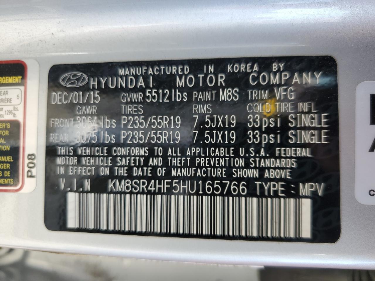 2017 Hyundai Santa Fe Se Ultimate VIN: KM8SR4HF5HU165766 Lot: 82032485