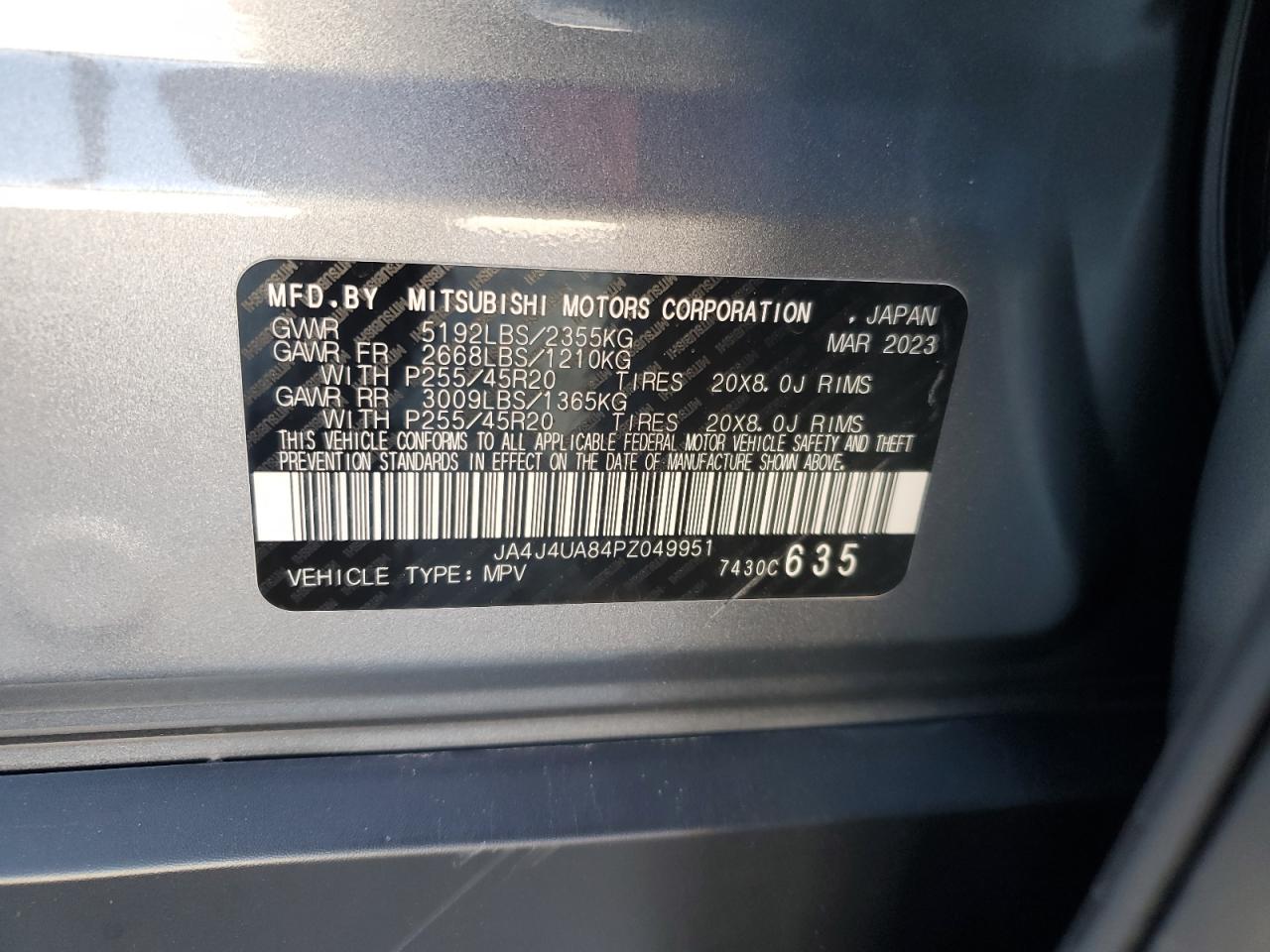 2023 Mitsubishi Outlander Se VIN: JA4J4UA84PZ049951 Lot: 71192835