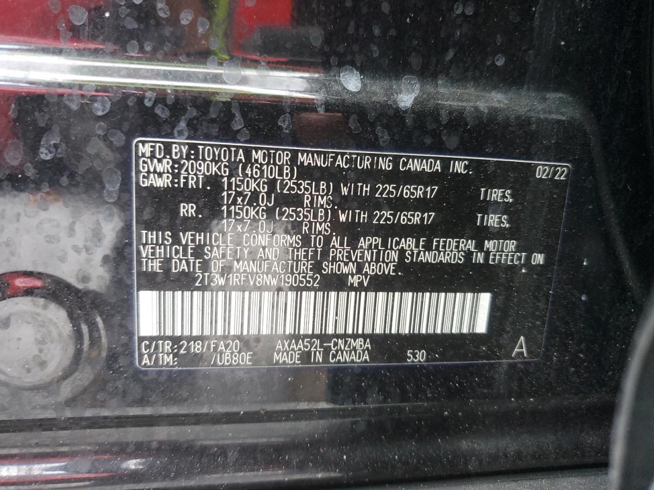 2022 Toyota Rav4 Xle VIN: 2T3W1RFV8NW190552 Lot: 81085815