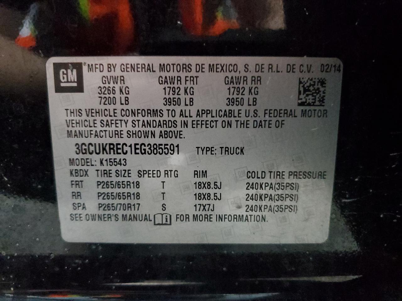 2014 Chevrolet Silverado K1500 Lt VIN: 3GCUKREC1EG385591 Lot: 71478475