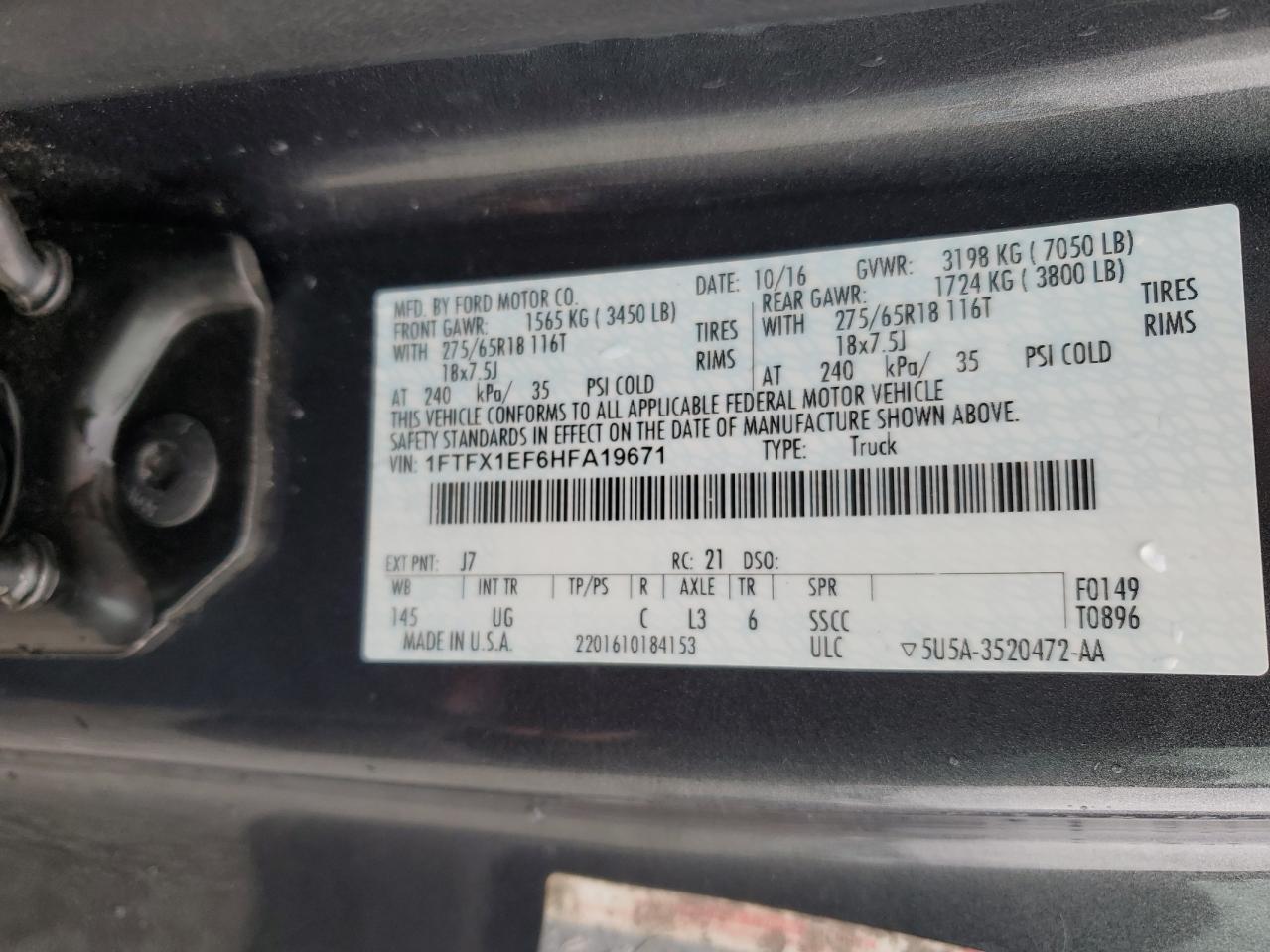 2017 Ford F150 Super Cab VIN: 1FTFX1EF6HFA19671 Lot: 83757265
