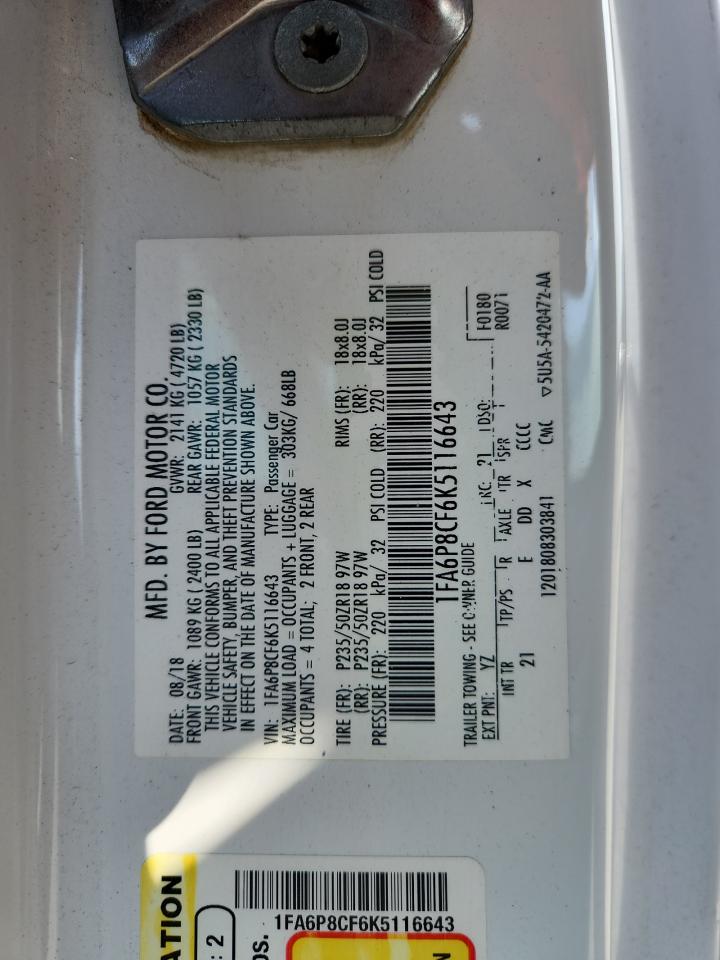 2019 Ford Mustang Gt VIN: 1FA6P8CF6K5116643 Lot: 83980215