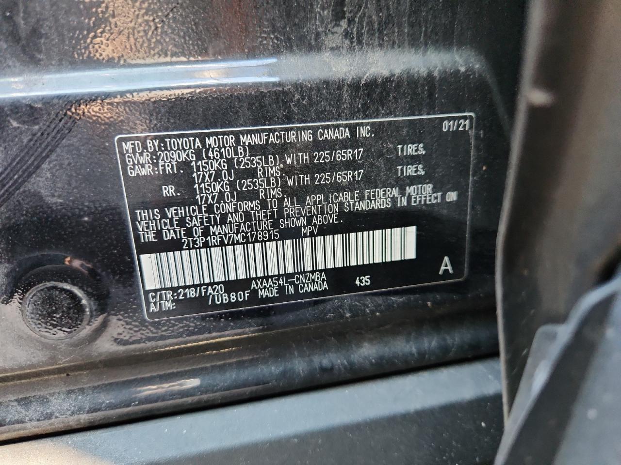 2021 Toyota Rav4 Xle VIN: 2T3P1RFV7MC178915 Lot: 71085235