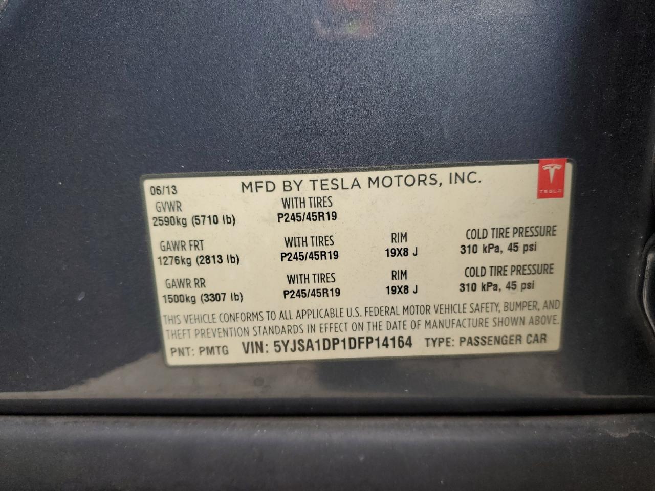 2013 Tesla Model S VIN: 5YJSA1DP1DFP14164 Lot: 83909945