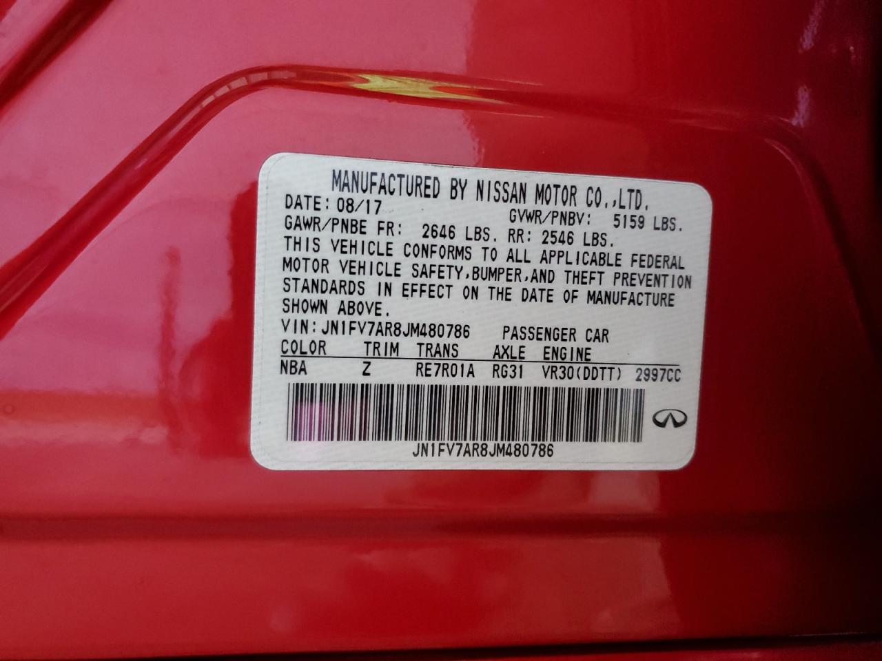 2018 Infiniti Q50 Red Sport 400 VIN: JN1FV7AR8JM480786 Lot: 81127615