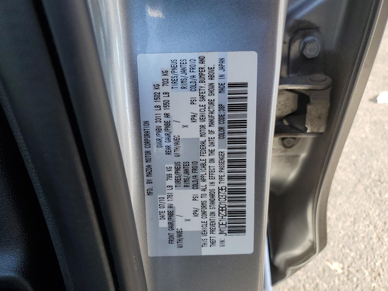 2011 Mazda Mazda2 VIN: JM1DE1HZ3B0103735 Lot: 80065665