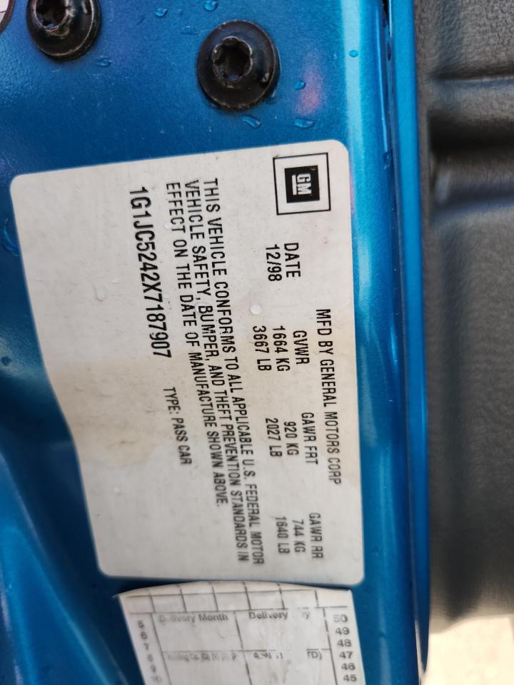 1999 Chevrolet Cavalier VIN: 1G1JC5242X7187907 Lot: 80878325