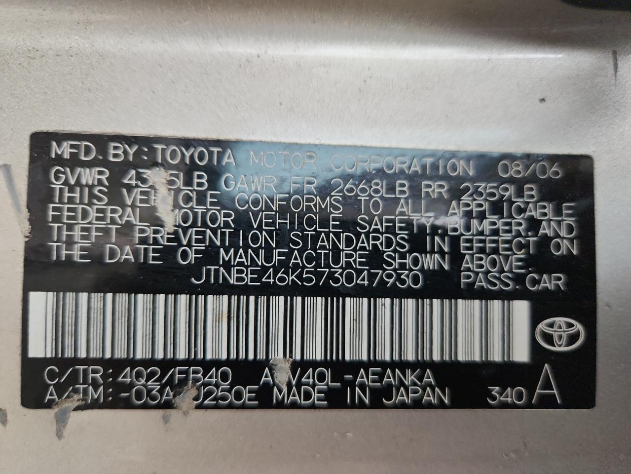 2007 Toyota Camry Ce VIN: JTNBE46K573047930 Lot: 81777125