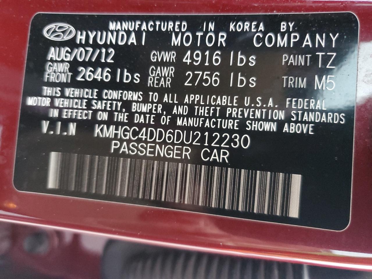 2013 Hyundai Genesis 3.8L VIN: KMHGC4DD6DU212230 Lot: 84262325