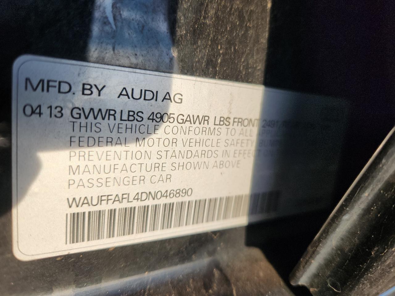 2013 Audi A4 Premium Plus VIN: WAUFFAFL4DN046890 Lot: 70562305