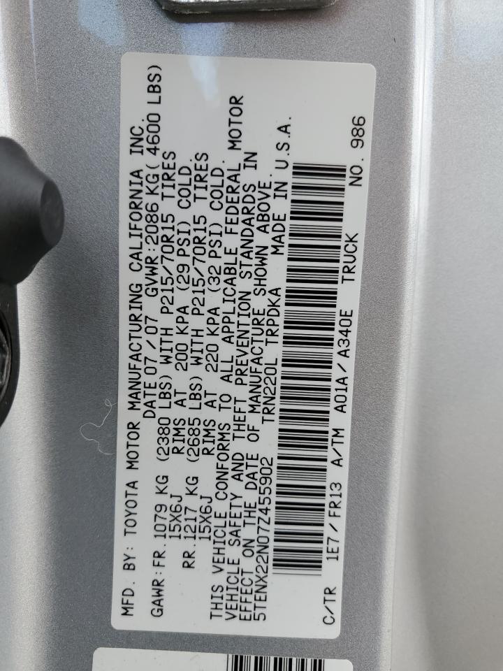2007 Toyota Tacoma VIN: 5TENX22N07Z455902 Lot: 81839225