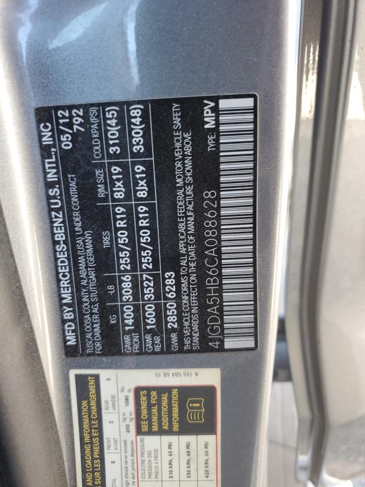 2012 Mercedes-Benz Ml 350 4Matic VIN: 4JGDA5HB6CA088628 Lot: 83835045