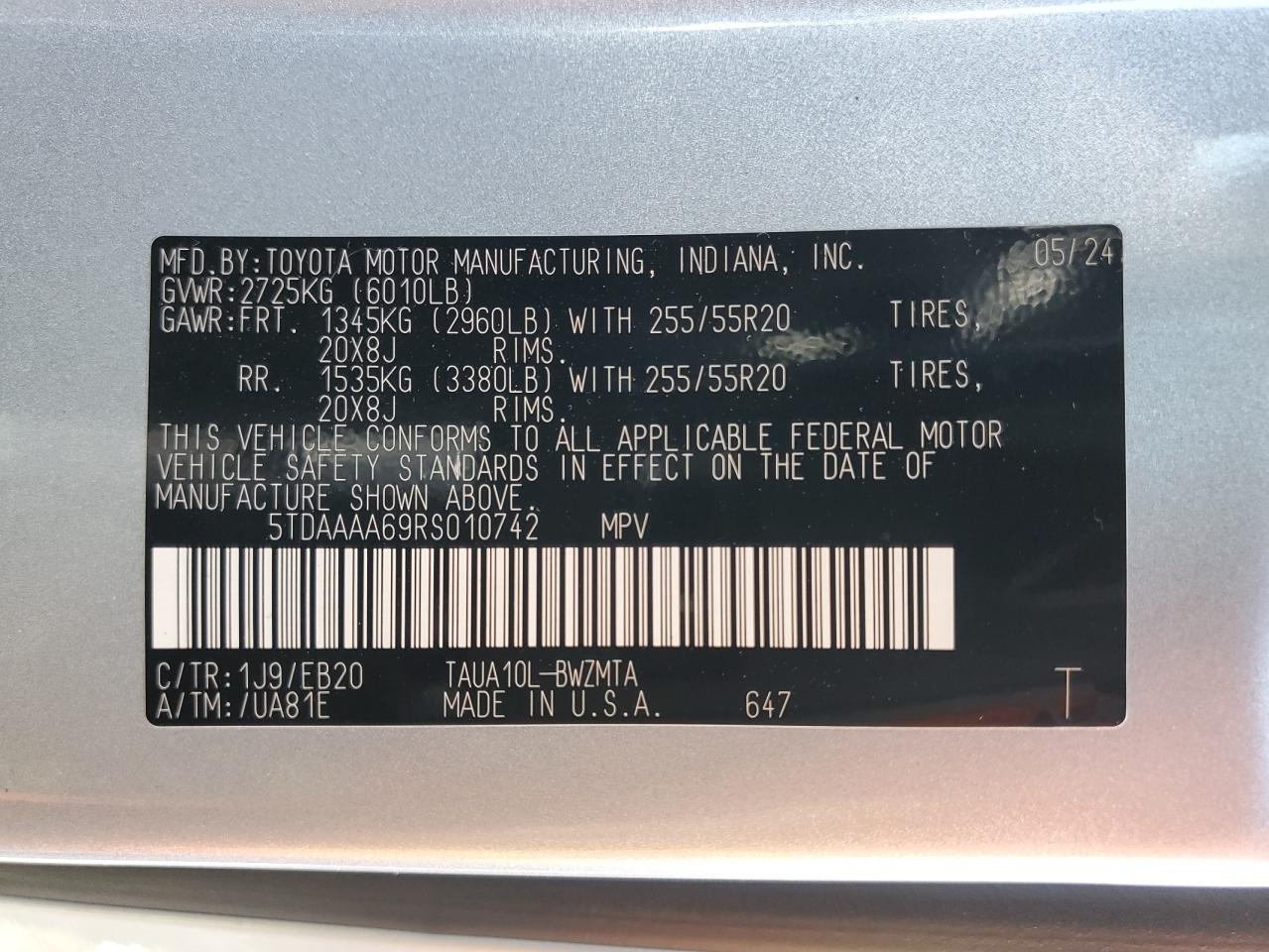 2024 Lexus Tx 350 Base VIN: 5TDAAAA69RS010742 Lot: 80483315