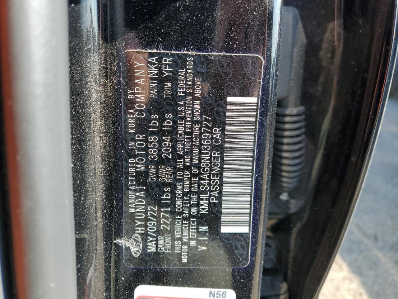 2022 Hyundai Elantra Sel VIN: KMHLS4AG8NU369727 Lot: 70870975