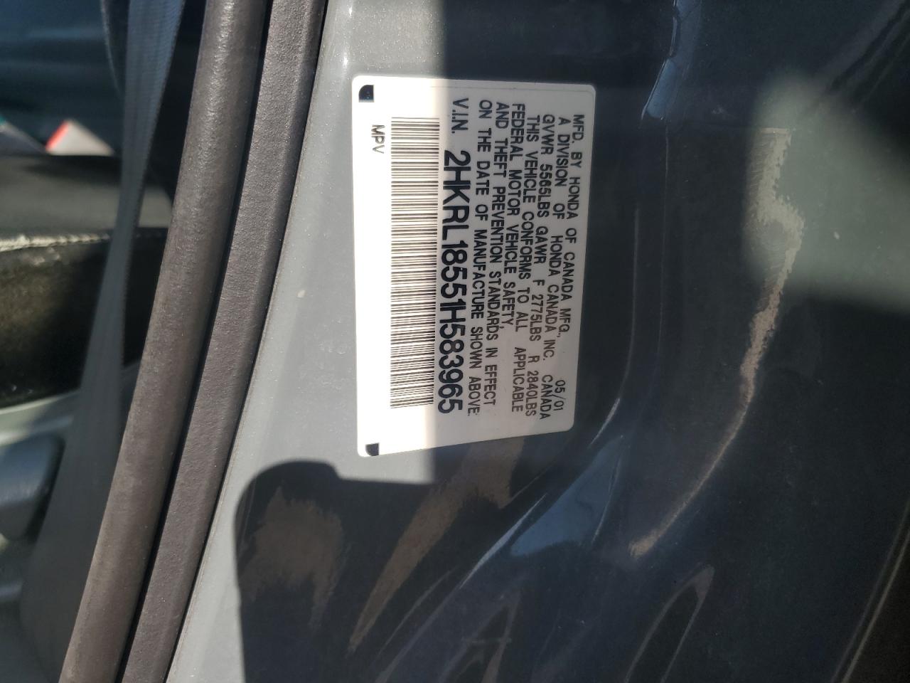 2001 Honda Odyssey Lx VIN: 2HKRL18551H583965 Lot: 84201725