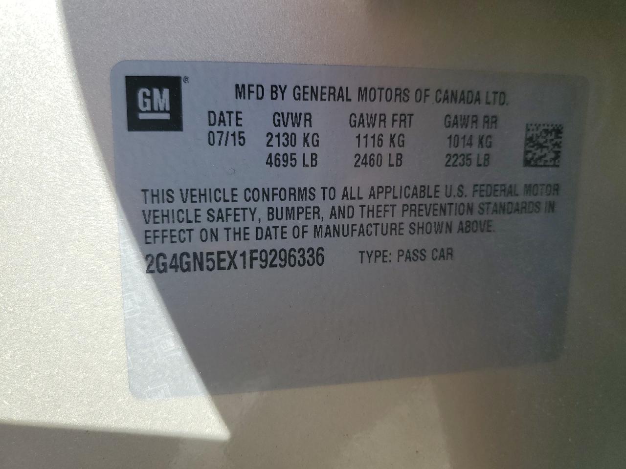 2015 Buick Regal Premium VIN: 2G4GN5EX1F9296336 Lot: 71512995