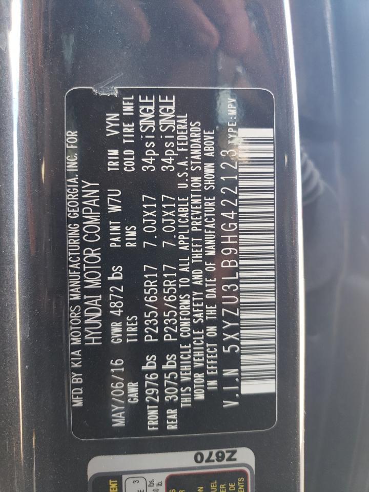 2017 Hyundai Santa Fe Sport VIN: 5XYZU3LB9HG422123 Lot: 81739055