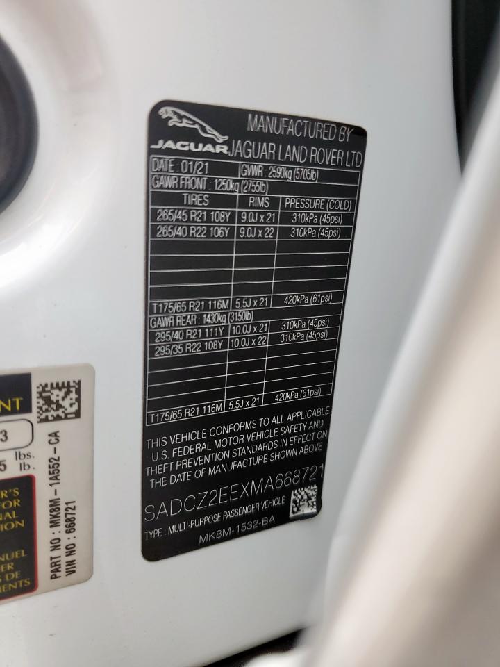 2021 Jaguar F-Pace Svr VIN: SADCZ2EEXMA668721 Lot: 80729965