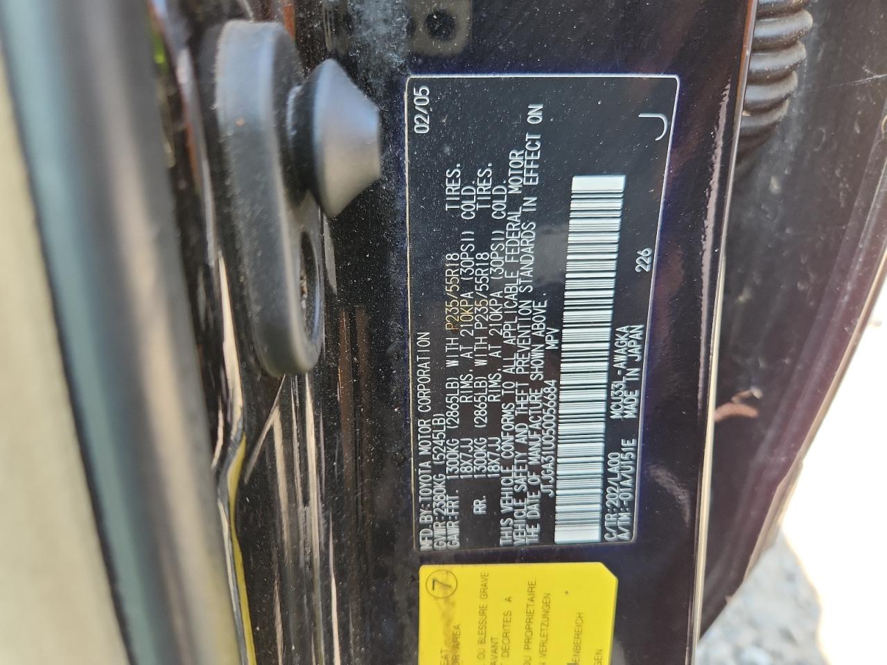 2005 Lexus Rx 330 VIN: JTJGA31U050056684 Lot: 95114365