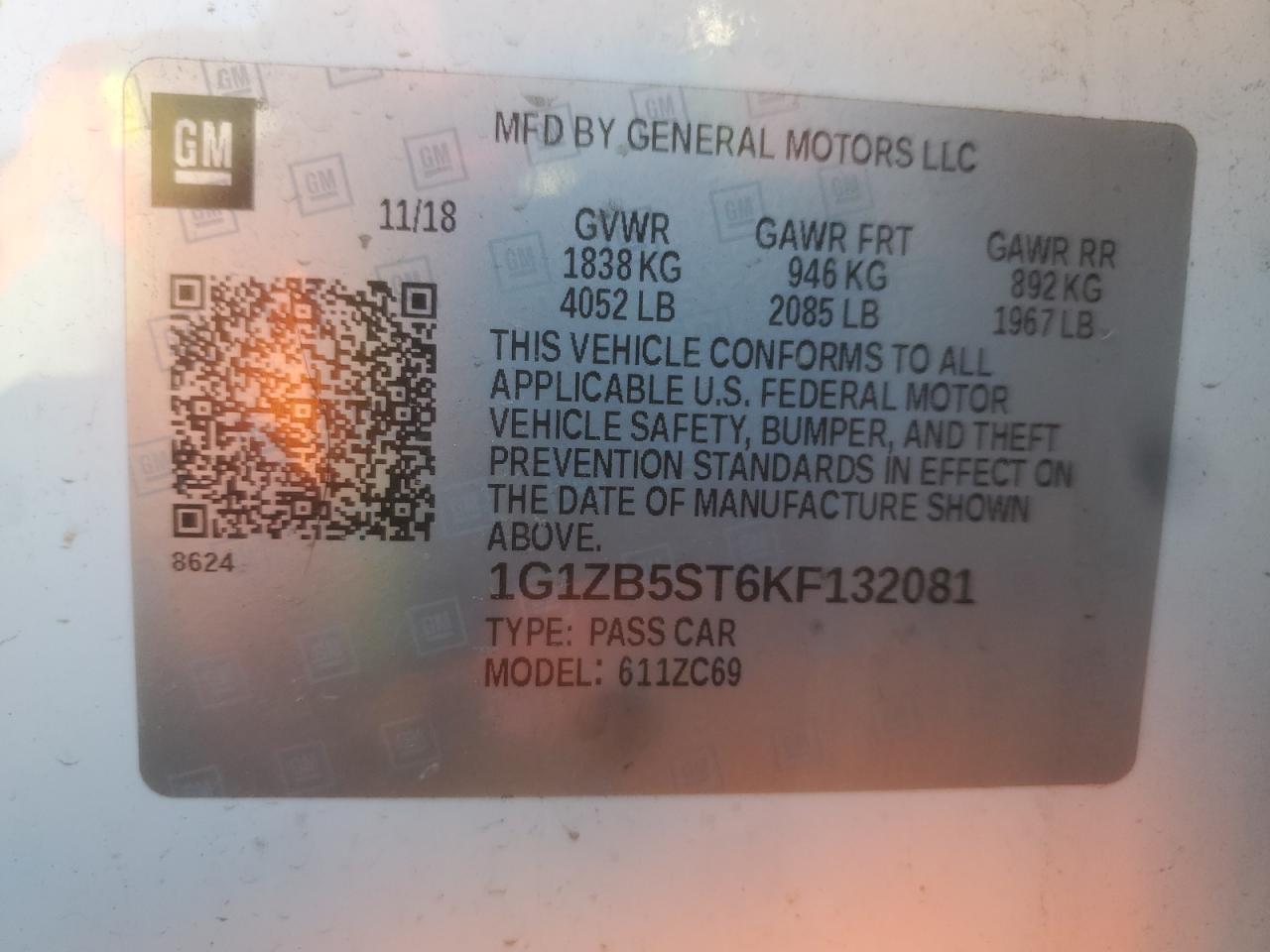 2019 Chevrolet Malibu Ls VIN: 1G1ZB5ST6KF132081 Lot: 83996585