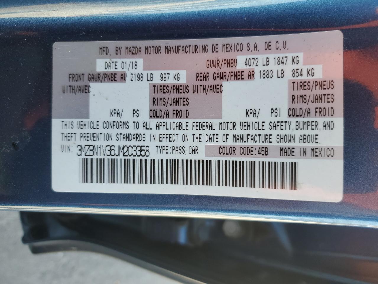 2018 Mazda 3 Touring VIN: 3MZBN1V36JM203358 Lot: 83762575