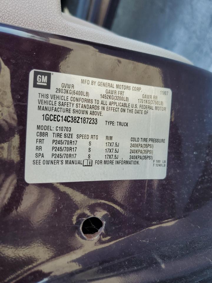 2008 Chevrolet Silverado C1500 VIN: 1GCEC14C38Z187233 Lot: 84241675