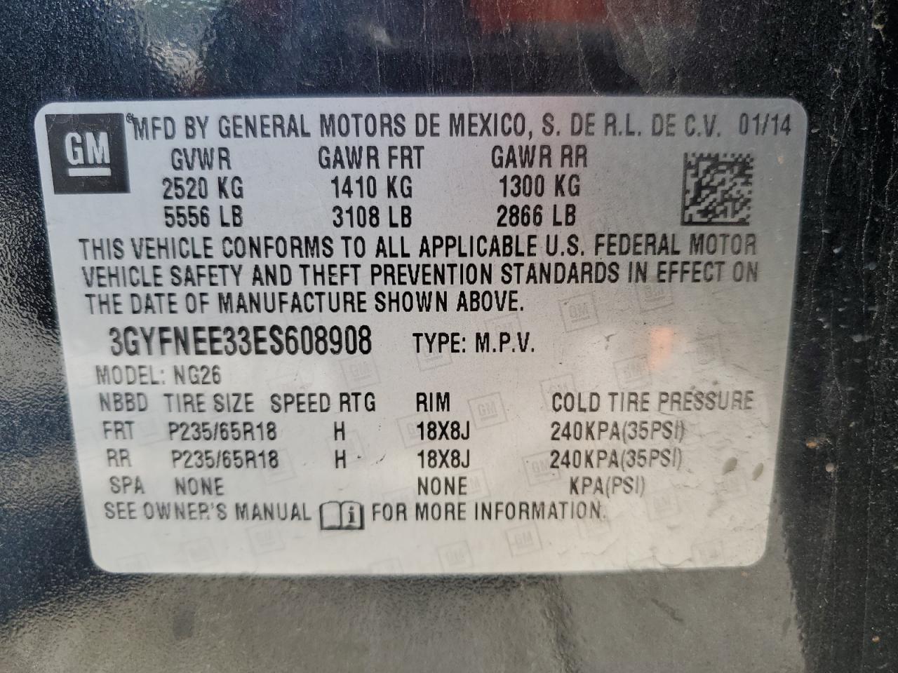 2014 Cadillac Srx Luxury Collection VIN: 3GYFNEE33ES608908 Lot: 80020475