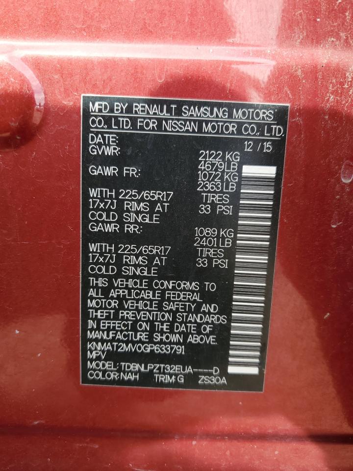 2016 Nissan Rogue S VIN: KNMAT2MV0GP633791 Lot: 81101315