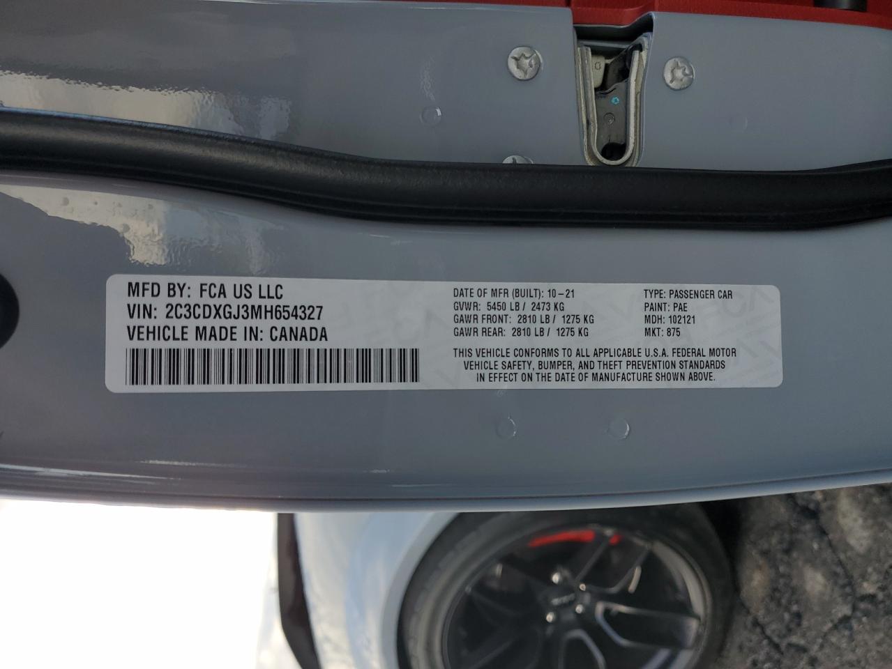 2021 Dodge Charger Scat Pack VIN: 2C3CDXGJ3MH654327 Lot: 81419335