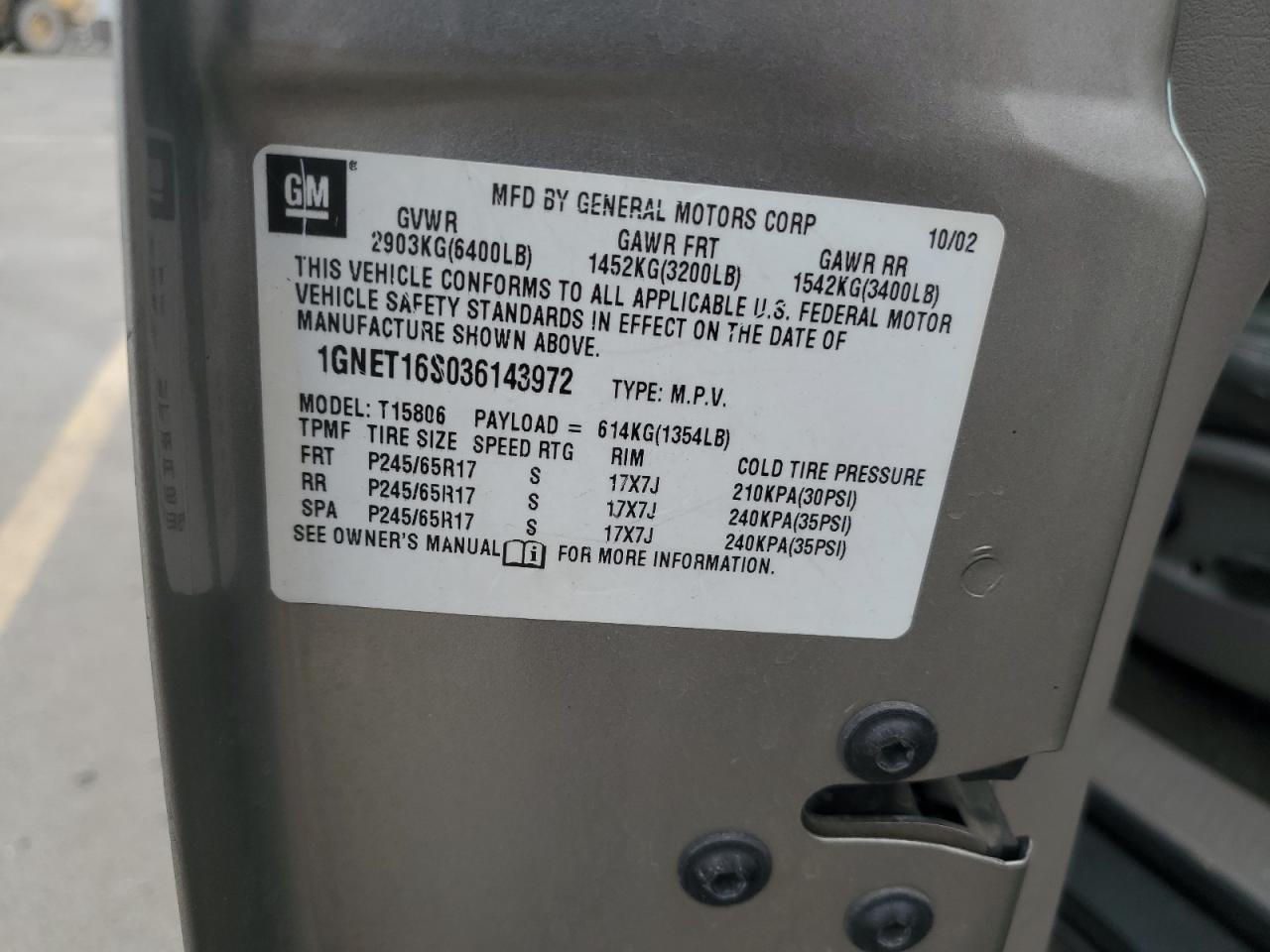 2003 Chevrolet Trailblazer Ext VIN: 1GNET16S036143972 Lot: 71567945