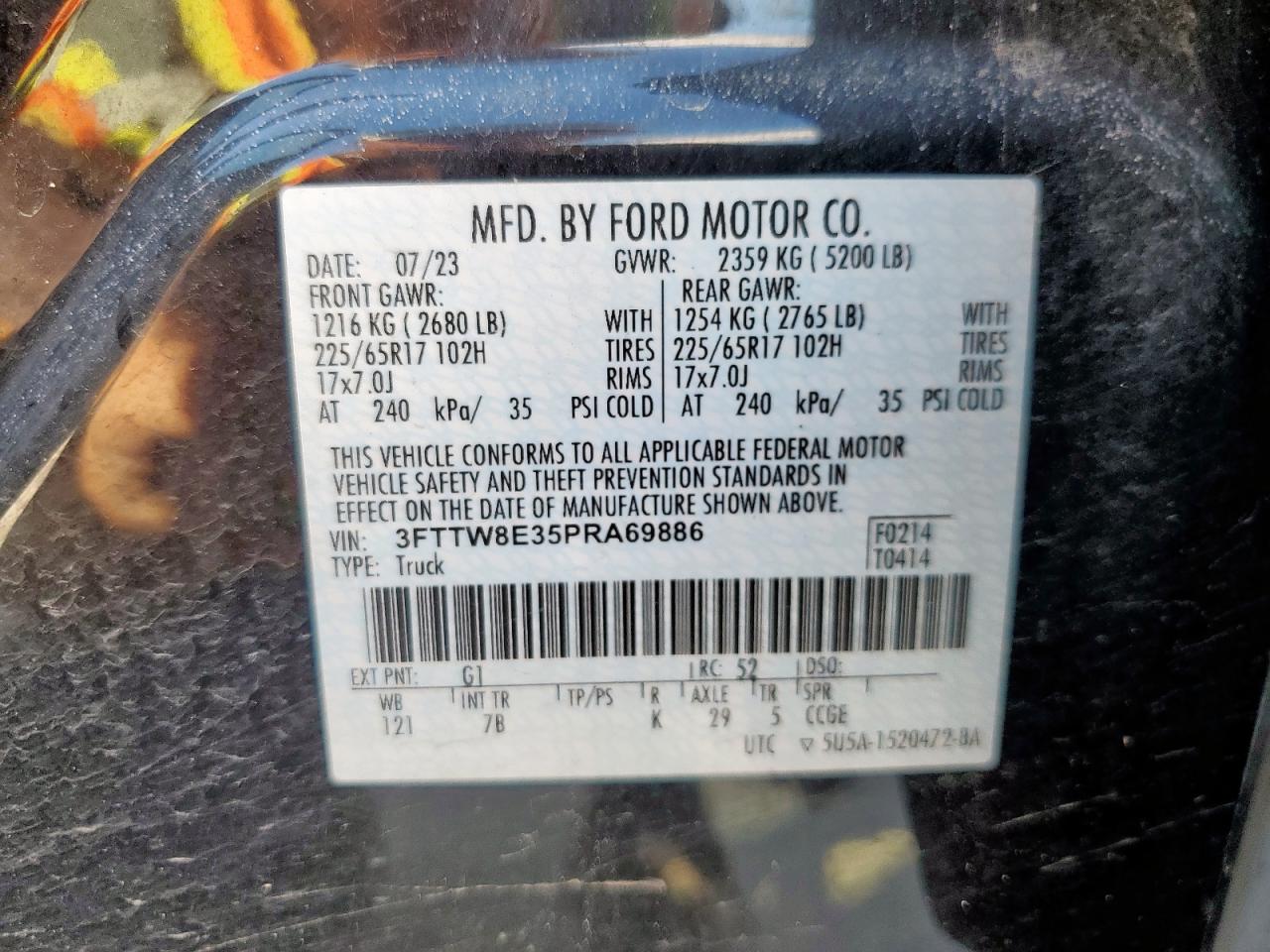 2023 Ford Maverick Xl VIN: 3FTTW8E35PRA69886 Lot: 83797355