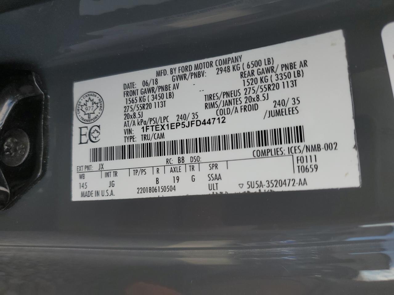 2018 Ford F150 Super Cab VIN: 1FTEX1EP5JFD44712 Lot: 83825405