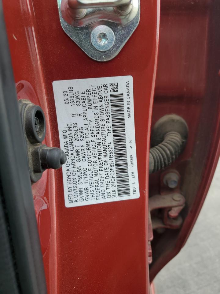 2020 Honda Civic Lx VIN: 2HGFC2F62LH553274 Lot: 80886125